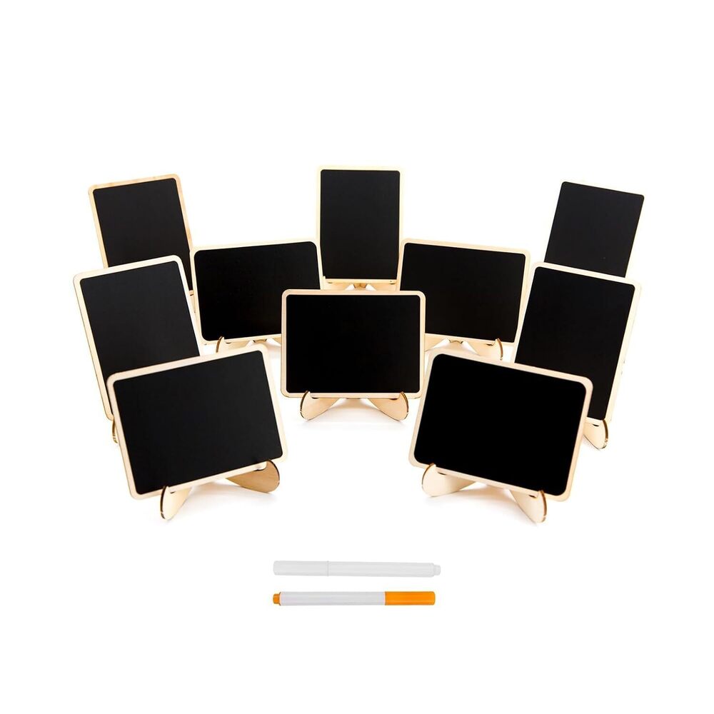 10 Pack Mini Chalkboards Signs with Easel Stand, Small Rectangle